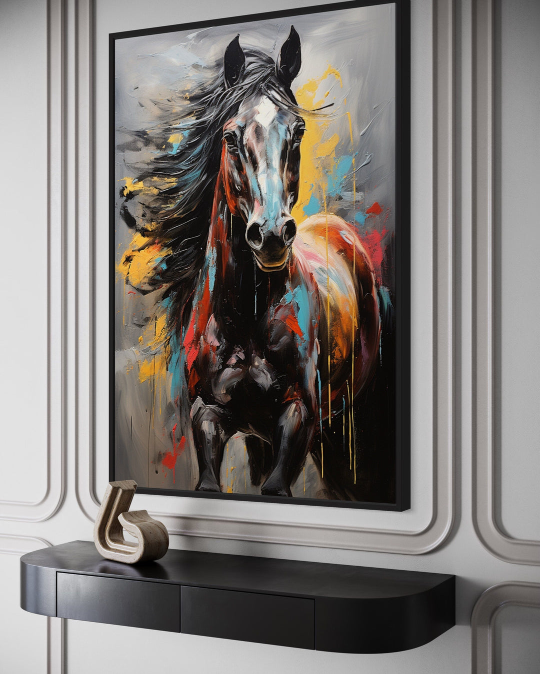 Wall Art For Men - Colorful Abstract Horse Framed Canvas Wall Art