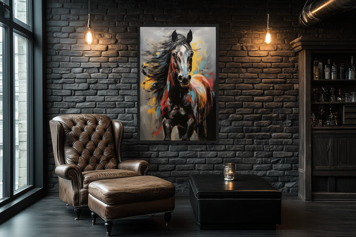 Colorful Abstract Horse Framed Canvas Wall Art