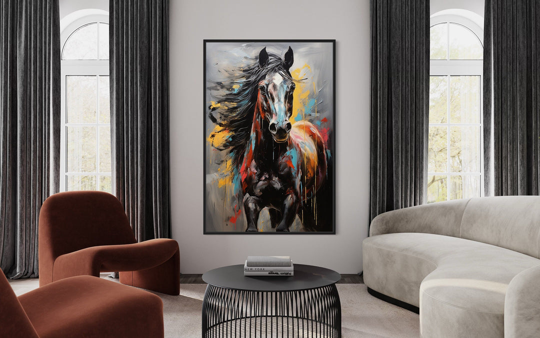 Wall Art For Men - Colorful Abstract Horse Framed Canvas Wall Art