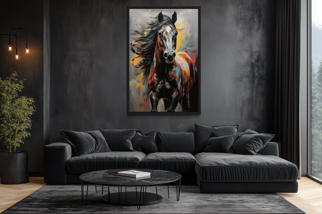 Colorful Abstract Horse Framed Canvas Wall Art