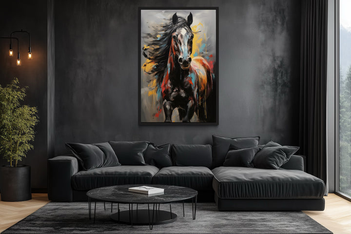 Colorful Abstract Horse Framed Canvas Wall Art