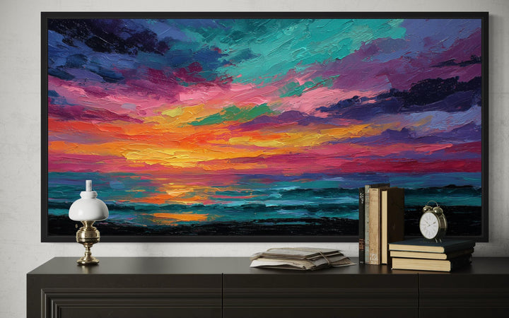 Colorful Abstract Ocean Sunset Framed Canvas Wall Art