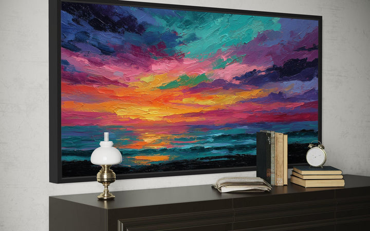 Colorful Abstract Ocean Sunset Framed Canvas Wall Art