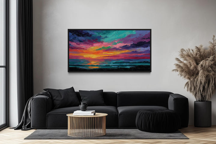 Colorful Abstract Ocean Sunset Framed Canvas Wall Art