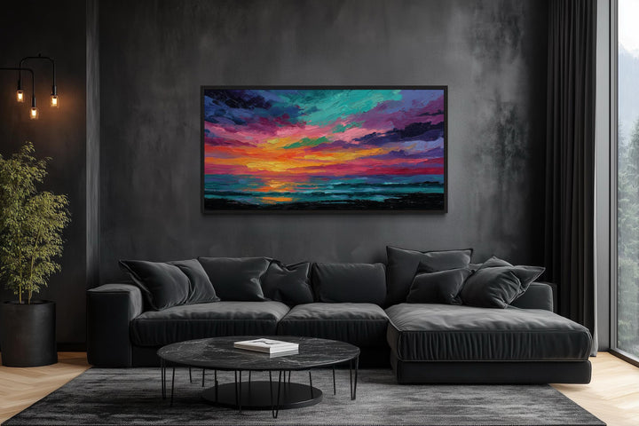 Colorful Abstract Ocean Sunset Framed Canvas Wall Art