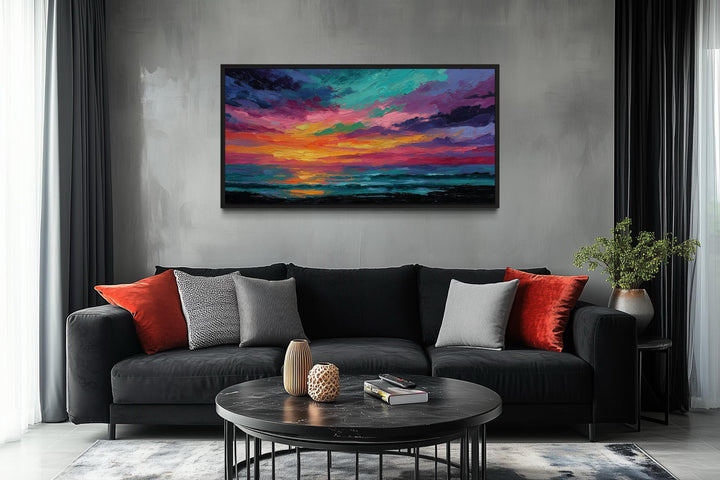 Colorful Abstract Ocean Sunset Framed Canvas Wall Art