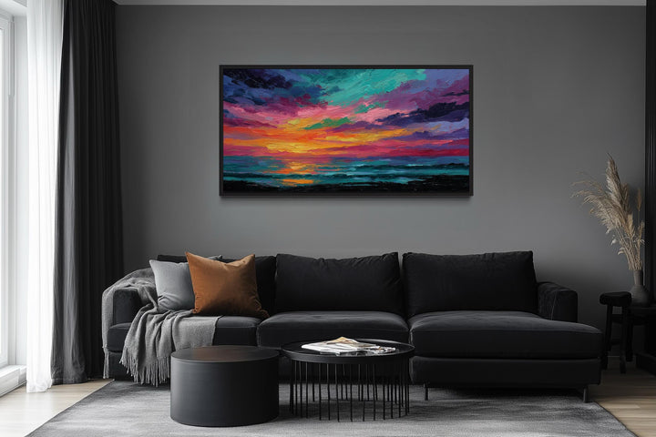 Colorful Abstract Ocean Sunset Framed Canvas Wall Art