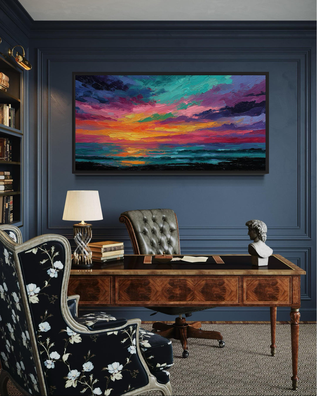 Colorful Abstract Ocean Sunset Framed Canvas Wall Art