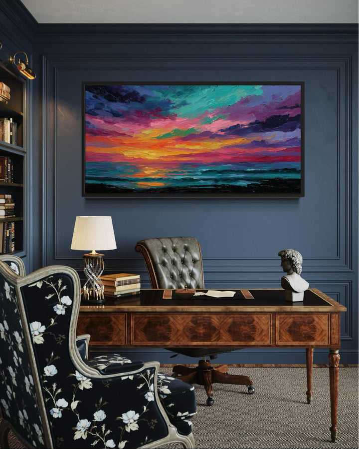 Colorful Abstract Ocean Sunset Framed Canvas Wall Art