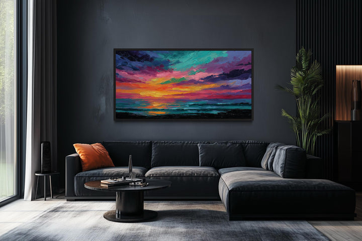 Colorful Abstract Ocean Sunset Framed Canvas Wall Art