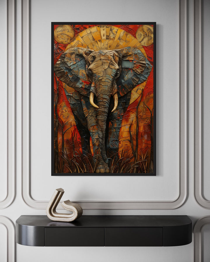 Colorful African Elephant Abstract Framed Canvas Wall Art