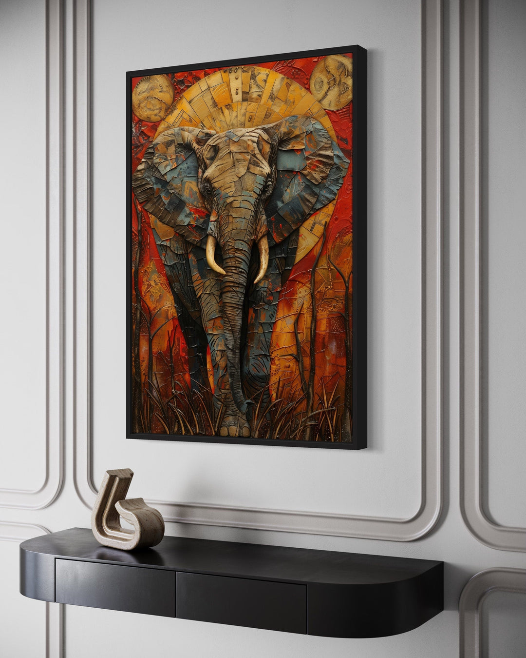 Colorful African Elephant Abstract Framed Canvas Wall Art