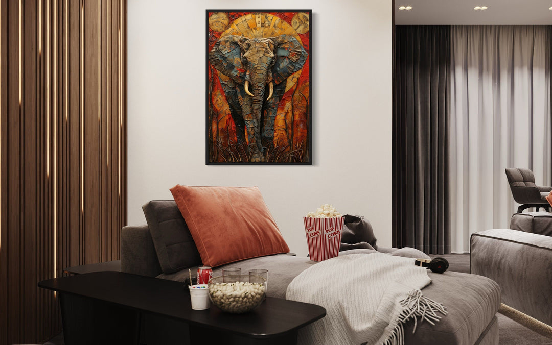 Colorful African Elephant Abstract Framed Canvas Wall Art