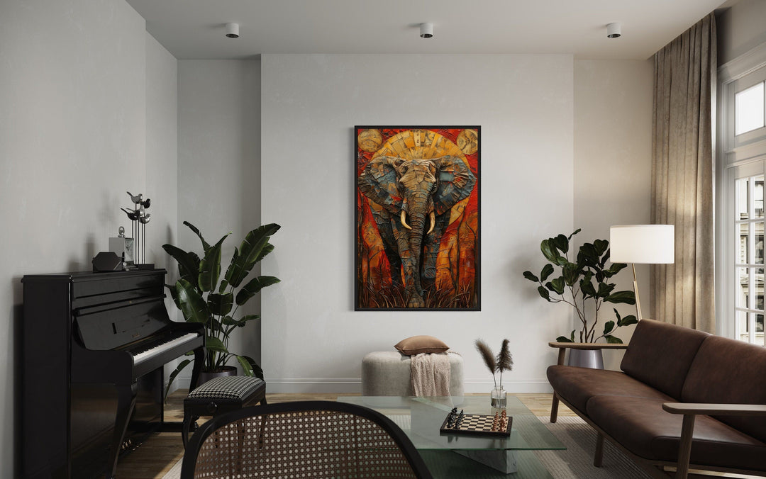 Colorful African Elephant Abstract Framed Canvas Wall Art