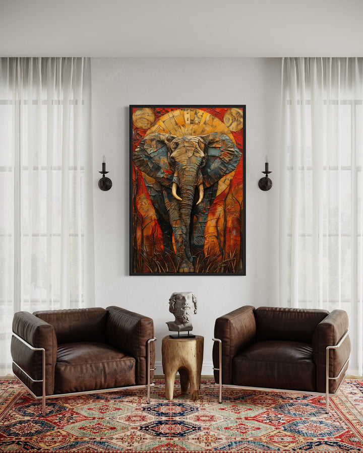 Colorful African Elephant Abstract Framed Canvas Wall Art