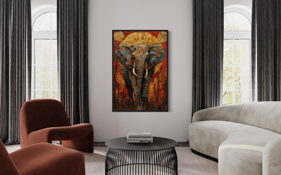 Colorful African Elephant Abstract Framed Canvas Wall Art