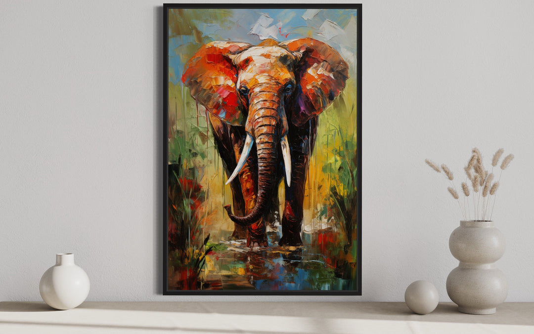 Colorful African Elephant Pop Art Framed Canvas Wall Art