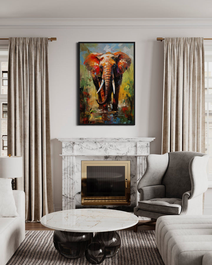 Colorful African Elephant Pop Art Framed Canvas Wall Art