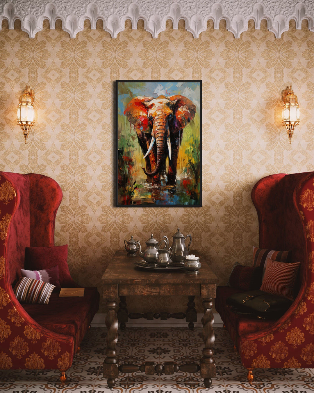 Colorful African Elephant Pop Art Framed Canvas Wall Art