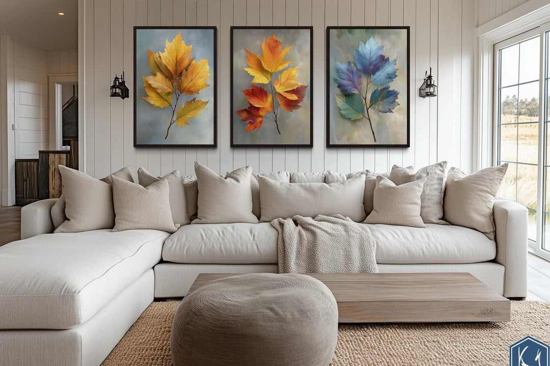Colorful Autumn Leaves Wall Art Set of 3