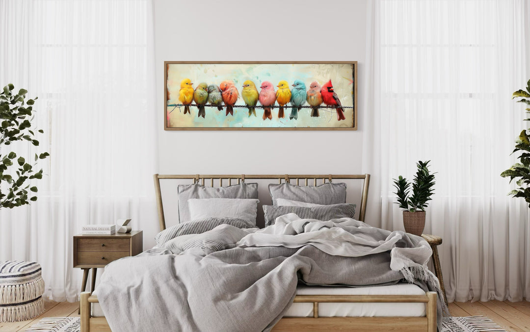 Colorful Birds On A Wire Long Horizontal Canvas Wall Art