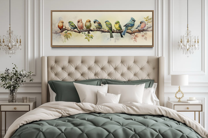 Colorful Birds On a Branch Horizontal Framed Canvas Wall Art