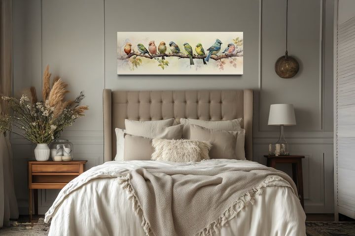 Colorful Birds On a Branch Horizontal Framed Canvas Wall Art