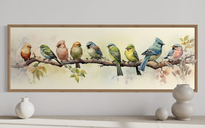 Colorful Birds On a Branch Horizontal Framed Canvas Wall Art
