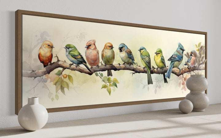 Colorful Birds On a Branch Horizontal Framed Canvas Wall Art