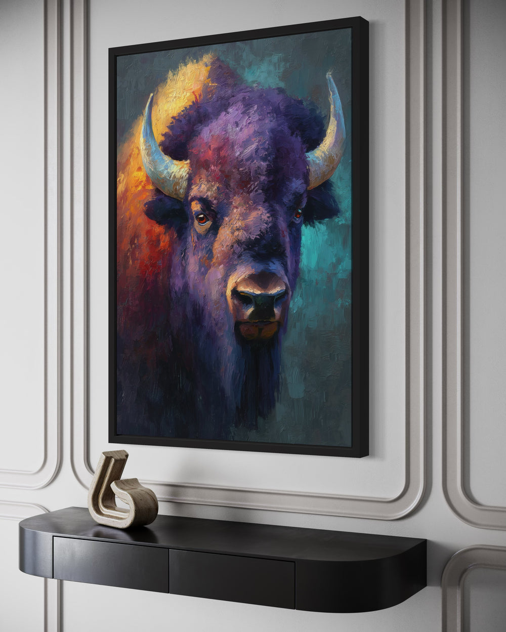 Colorful Bison Abstract Painting Framed Canvas Wall Art