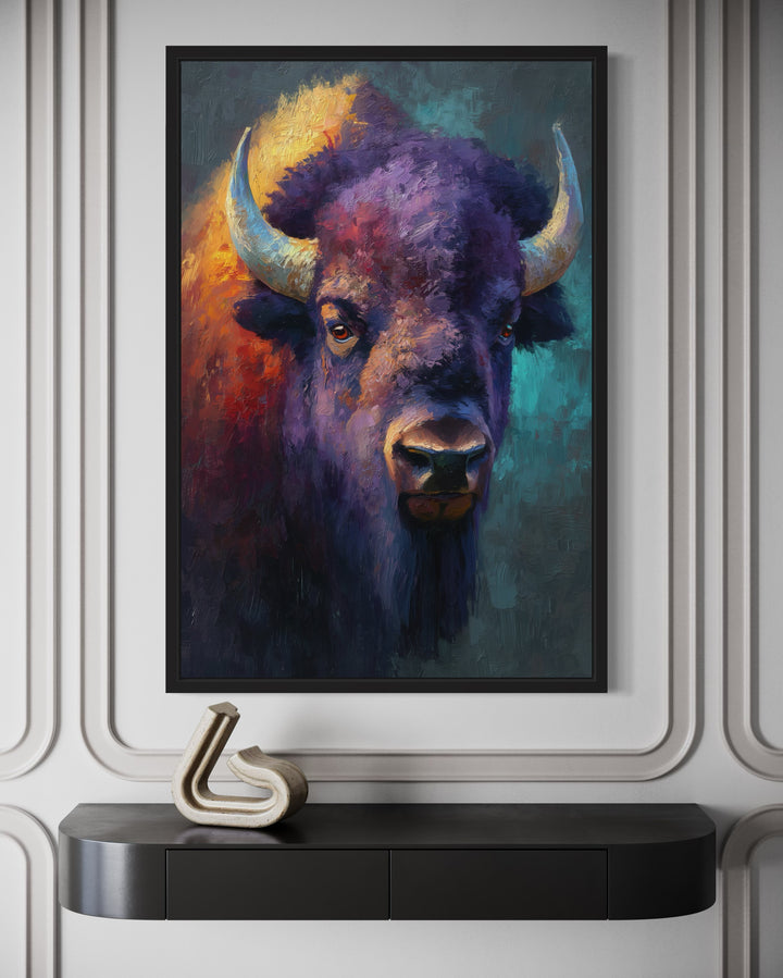 Colorful Bison Abstract Painting Framed Canvas Wall Art