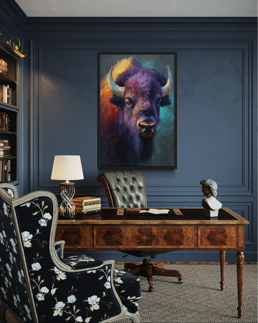 Colorful Bison Abstract Painting Framed Canvas Wall Art