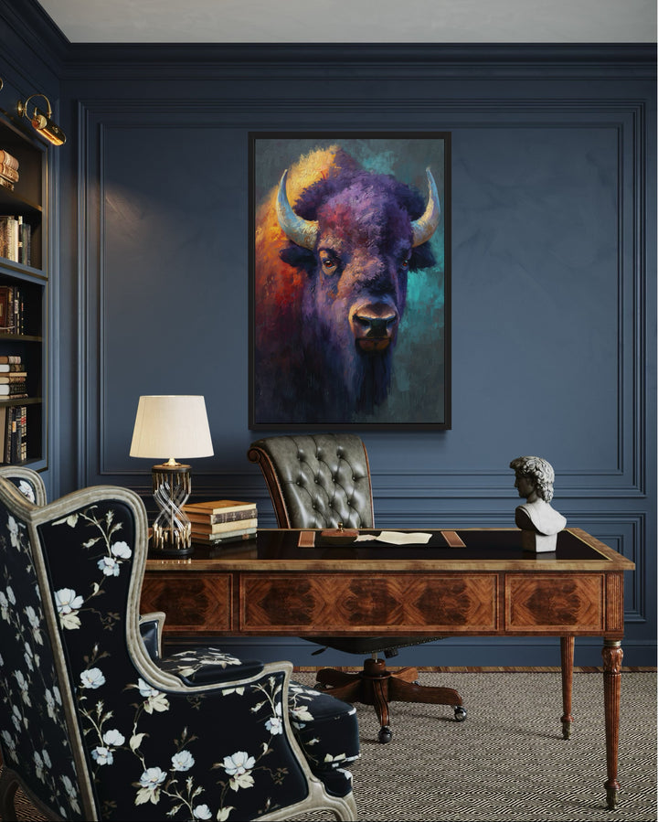 Colorful Bison Abstract Painting Framed Canvas Wall Art