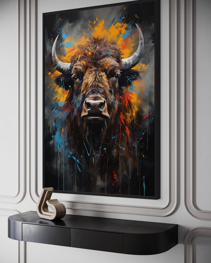 Colorful Bison Abstract Painting Framed Canvas Wall Art