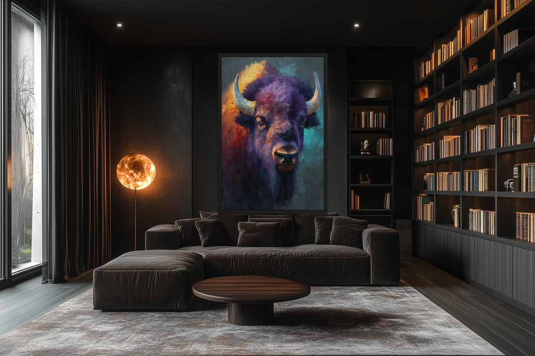 Colorful Bison Abstract Painting Framed Canvas Wall Art