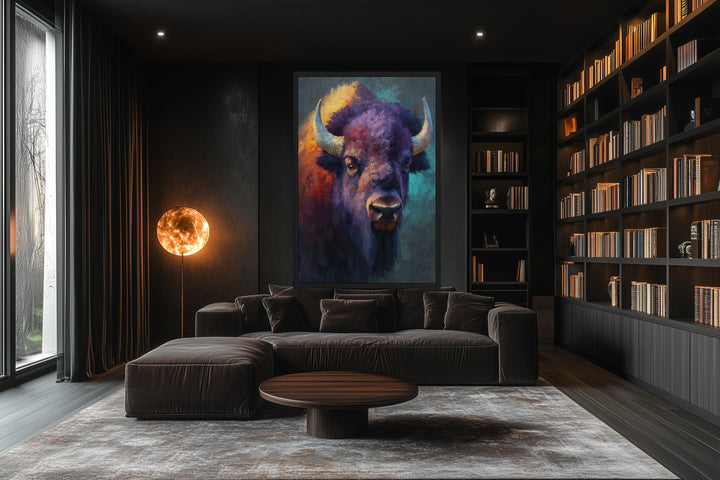 Colorful Bison Abstract Painting Framed Canvas Wall Art