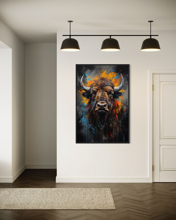 Colorful Bison Abstract Painting Framed Canvas Wall Art