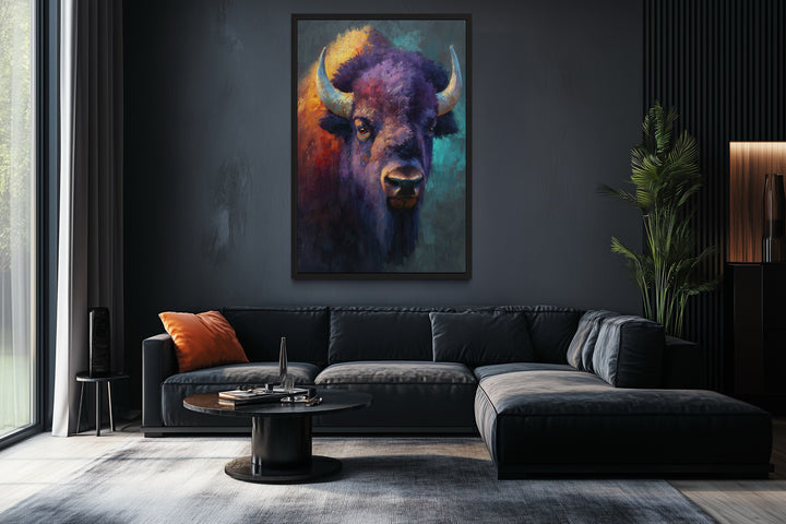 Colorful Bison Abstract Painting Framed Canvas Wall Art