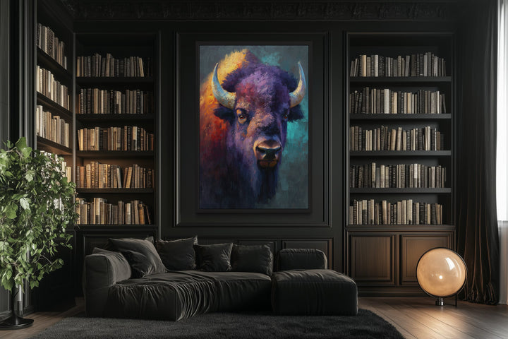 Colorful Bison Abstract Painting Framed Canvas Wall Art