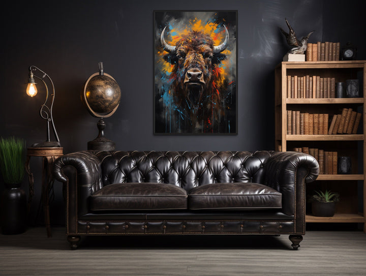 Colorful Bison Abstract Painting Framed Canvas Wall Art