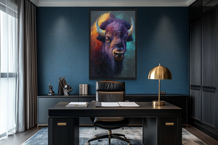 Colorful Bison Abstract Painting Framed Canvas Wall Art