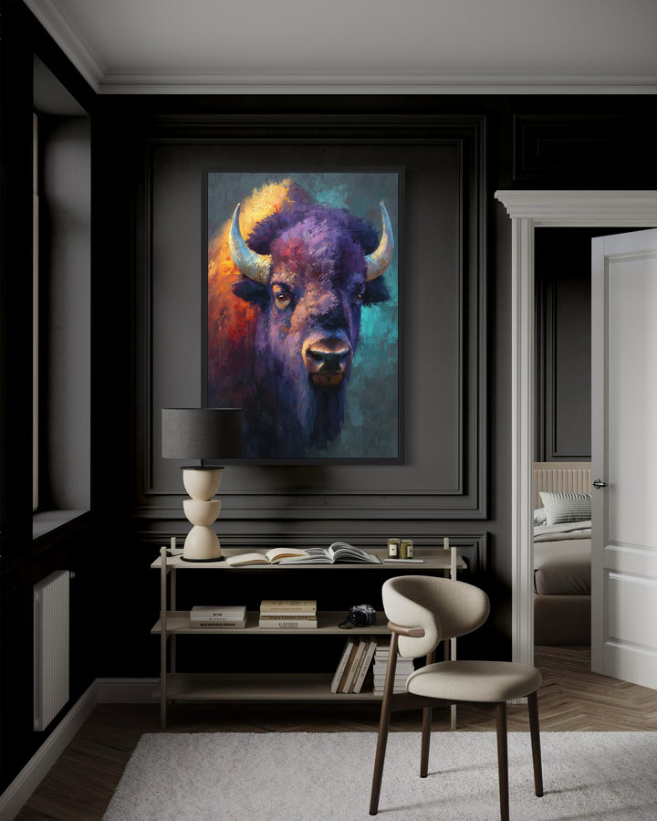 Colorful Bison Abstract Painting Framed Canvas Wall Art