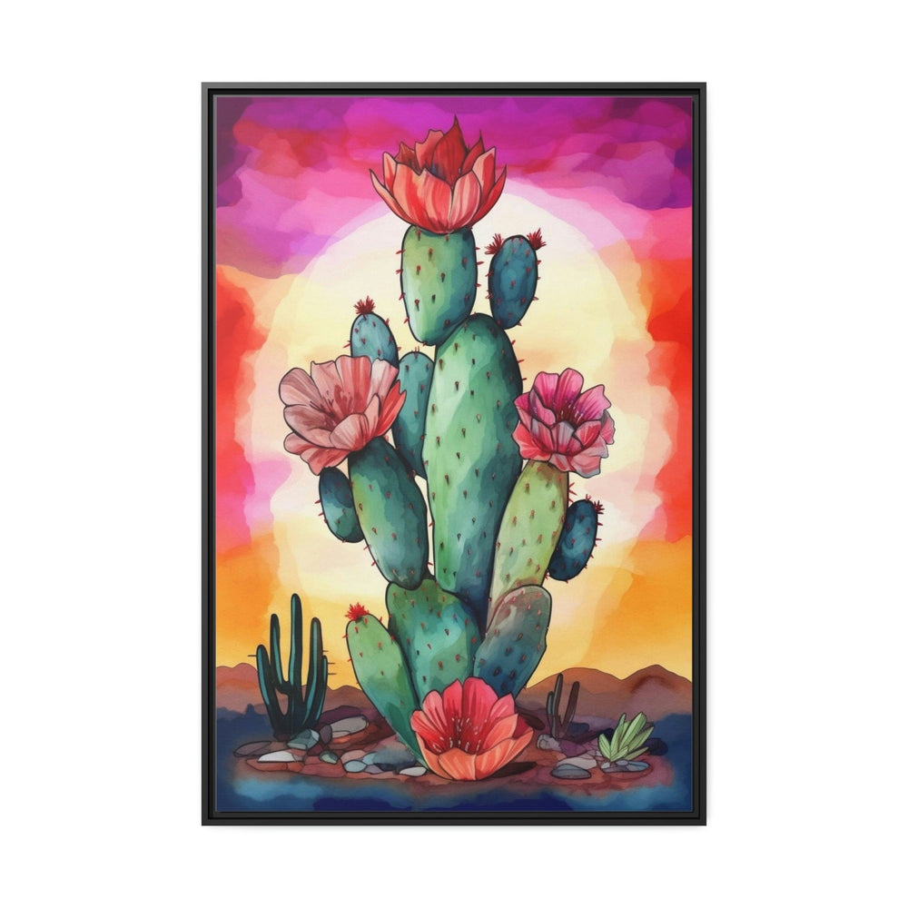 Colorful Cactus Watercolor Painting Framed Canvas Wall Art close up