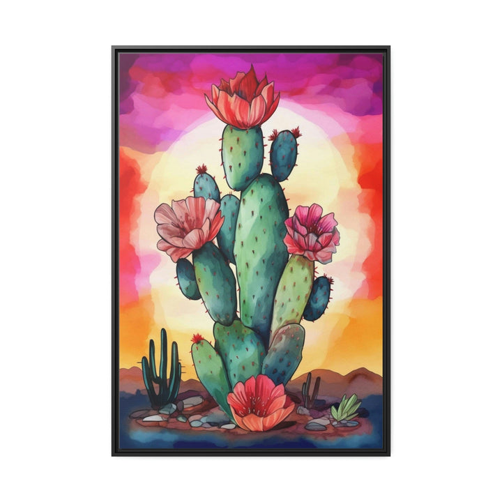 Colorful Cactus Watercolor Painting Framed Canvas Wall Art