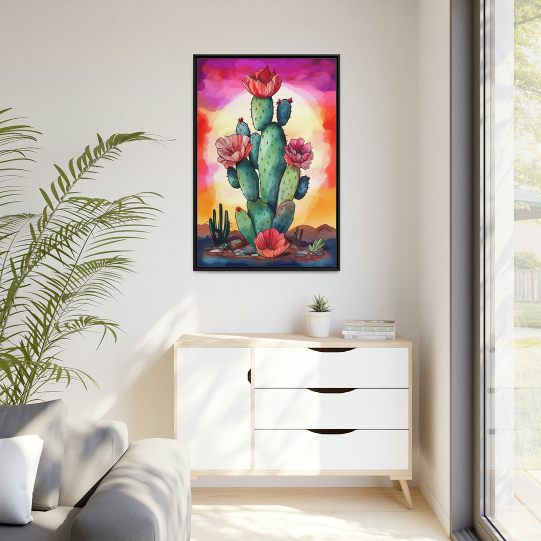 Colorful Cactus Watercolor Painting Framed Canvas Wall Art