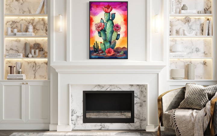 Colorful Cactus Watercolor Painting Framed Canvas Wall Art