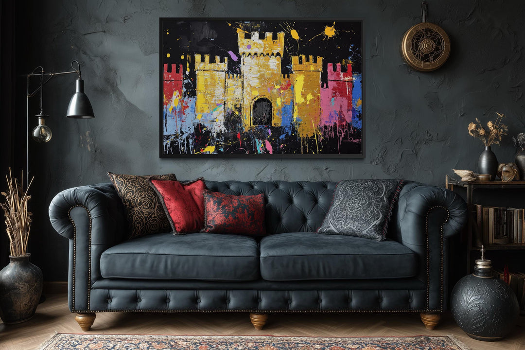 Colorful Castle Wall Art - Vibrant Medieval Castle Painting | Man Cave Wall Art