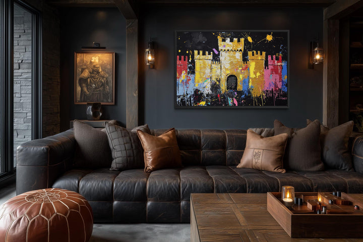 Colorful Castle Wall Art - Vibrant Medieval Castle Painting | Man Cave Wall Art