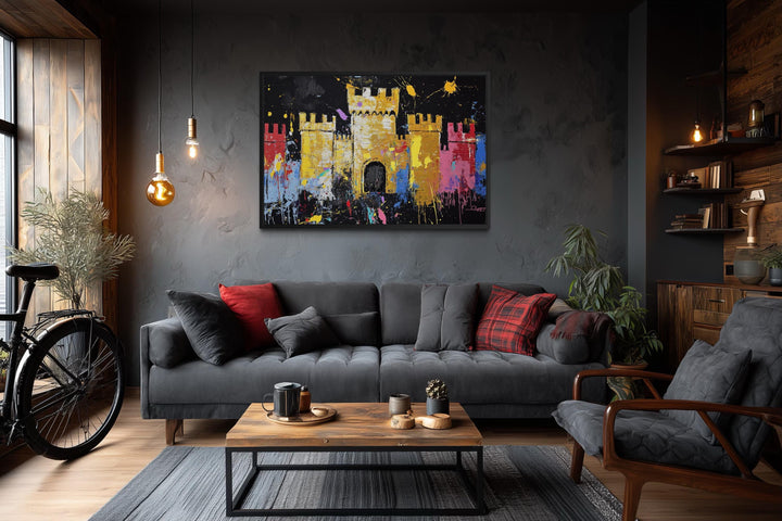 Colorful Castle Wall Art - Vibrant Medieval Castle Painting | Man Cave Wall Art