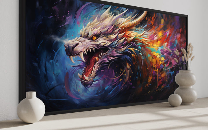 Colorful Dragon Abstract Statement Framed Canvas Wall Art